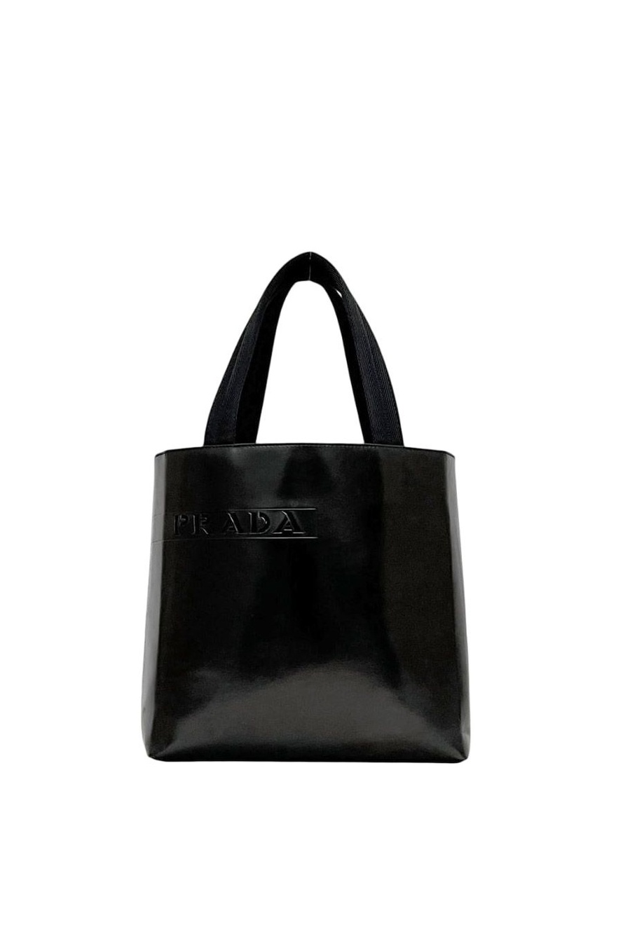 Prada Tote Black Perforated Logo Leather Handbag